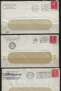 US 1912 1914 THREE COVERS FRAKED COIL STAMP WITH WORLDS