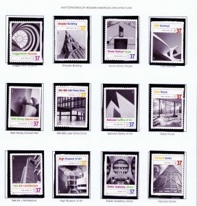 US Stamps Scott # 3910 Masterworks Of Modern American Architecture Singles Set