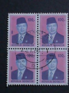INDONESIA-1980 SC#1086 PRESIDENT SUHARTO-USED BLOCK VF WITH FANCY CANCEL