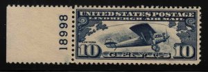 1927 Sc C10 AIRMAIL MNH 10c Lindbergh, plate number single Hebert CV $35 (E
