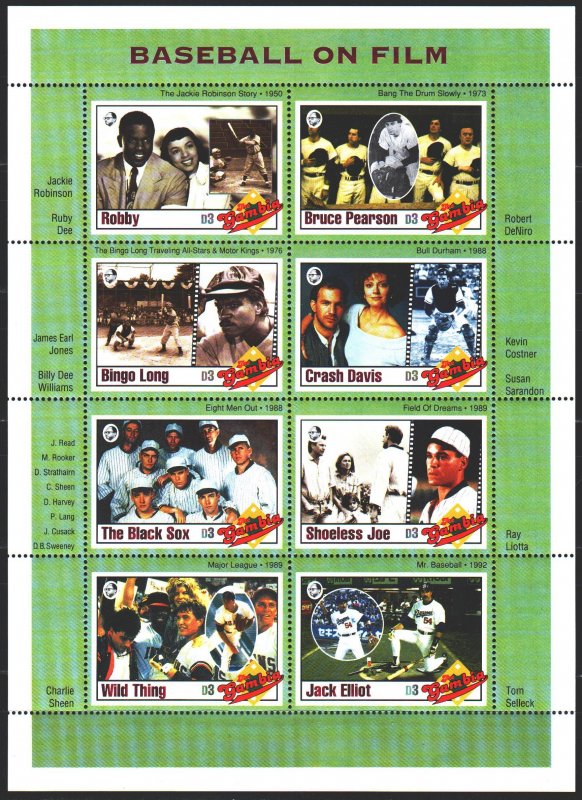 Gambia. 1993. Small sheet 1505-12. Baseball, baseball movies. MNH.