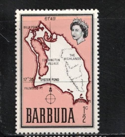 BARBUDA Scott # 12 MH - QEII & Map Of Barbuda