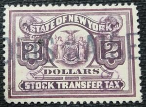 US, New York State Stock Transfer, Used(Small Holes) Single