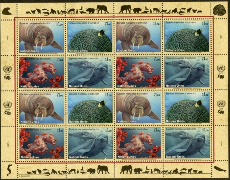 UNITED NATIONS Sc# NY 949-52 GE480-3 VI417-20 2008 Endangered Species Sheets MNH