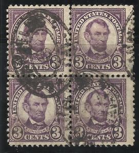 555 3c Block of 4 Used Fine Centering