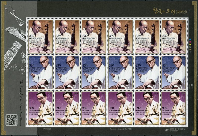 Korea South. 2018. Musicians of Korean Traditional Music (MNH **) Miniature S...