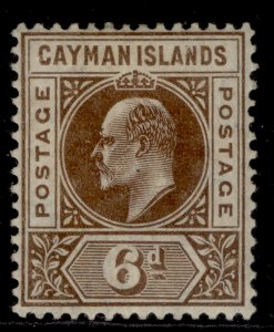 CAYMAN ISLANDS EDVII SG11, 6d brown, LH MINT. Cat £19.