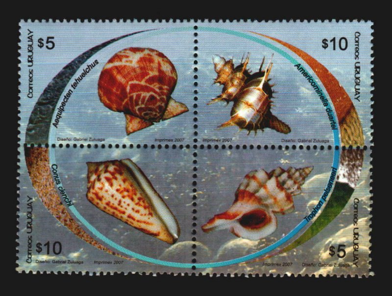  2007 Conch shell shellfish Sea Marine life Fauna URUGUAY #2195 MNH complete set 