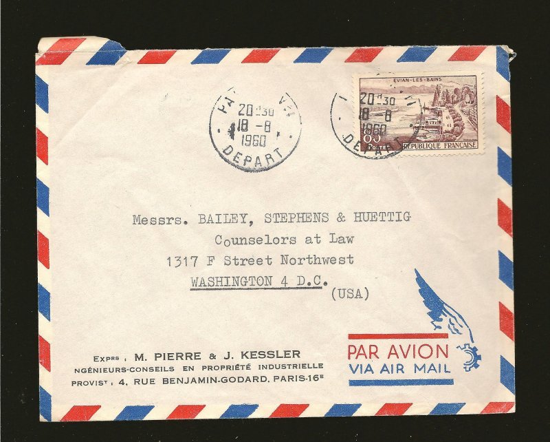 France 908 on PM 1960 Airmail Cover to USA Used