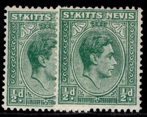 ST KITTS-NEVIS GVI SG68 + 68a, ½d SHADE VARIETIES, LH MINT.