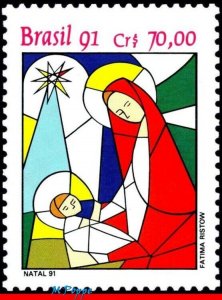 2343 BRAZIL 1991 CHRISTMAS, RELIGION, STAINED GLASS, MI# 2445 RHM C-1765, MNH