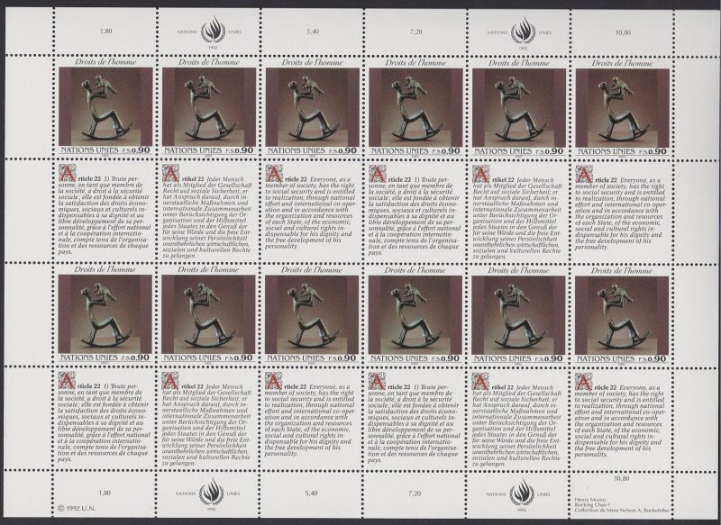 224-25 United nations Geneva 1992 Human Rights Sheets MNH