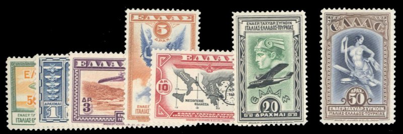 Greece #C8-14 Cat$200, 1933 Airpost, complete set, never hinged