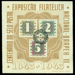 BRAZIL 1943 AIRMAIL - 100th Anniv. Bull's Eye Stamp -BRAPEX Phil Exp Sc#C53 used