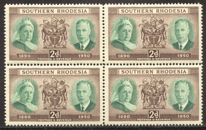 Southern Rhodesia Scott 73 MNHOG Block of 4 - 1950 Rhodesia 60th Anniversary