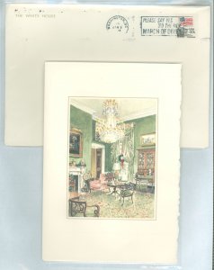 US 1894 1983 Vintage President Ronald Reagan White House Christmas Card, Marki Hampton Art, with original Mailing Envelope