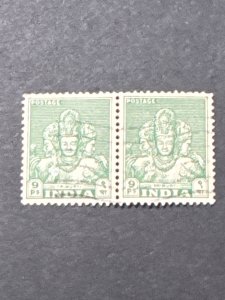 1949 India 9 Paisa Trimurti Monument & Temple Pair Collectible Used Stamp