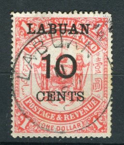 NORTH BORNEO LABUAN; 1895 classic surcharged ' 10 CENTS ' used value Cancel