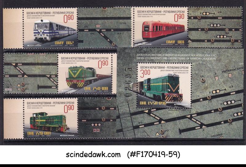 BOSNIA HERZEGOVINA - 2011 DIESEL RAILWAY SET OF 4 STAMPS WITH TABS & 1-M/S MNH