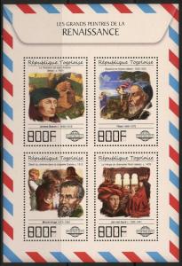 TOGO 2017  TITIAN, MICHELANGELO, BOSCH GREAT RENAISSANCE PAINTINGS SHEET MINT NH