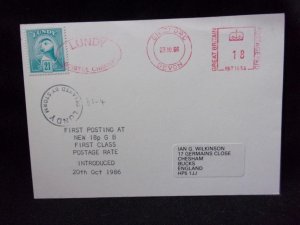 LUNDY: LUNDY STAMP USED ON 1986 POSTCARD