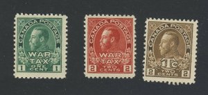 3x Canada MHR War Tax Stamps #MR1-1c MR2-2c MR4-2c+1Tc Guide Value = $75.00