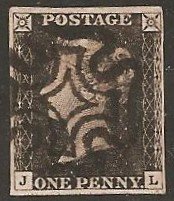 Great Britain Penny Black JL Four Margins