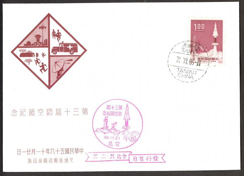 CHINA TAIWAN Sc#1632 AIR DEFENSE DAY (1969) FDC