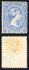 Falkland Is SG27 2 1/2d Pale Chalky Ultramarine M/M Cat 275 pounds