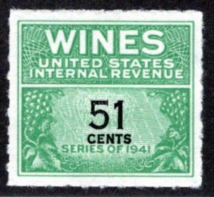 Scott RE191, 51c, MNH, NGAI, VF, Fresh, Type of 1942-49, USA Wine Revenue Stamp