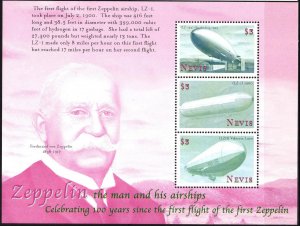 Nevis 2000 Aviation 100 Years of  Zeppelins Flight Sheet MNH
