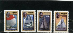 MALDIVES 1987 SHIPS/AMERICA'S CUP YACHTS SET OF 4 STAMPS MNH