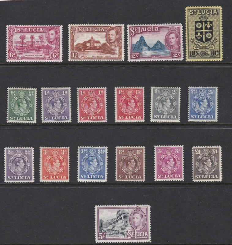 ST LUCIA  1938 - 48  S G 128 - 141  SET OF 17  MH CAT £80