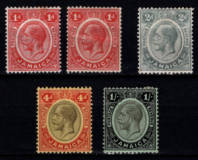 Jamaica 1912-20 George V Definitives incl. color var. (1d), Part Set [Unused]