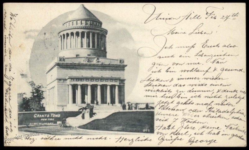 USA 1900 Grants Tomb Private Mailing Card Switzerland 2c Stamp Transatlant 81965