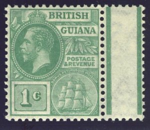 British Guiana 1921 KGV 1c green Wmk Mult Script 'CA' MNH. SG 272. Sc 191.