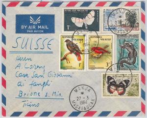 MADAGASCAR -  POSTAL HISTORY -  COVER  -    BUTTERFLIES / BIRDS / MONKEYS 1964