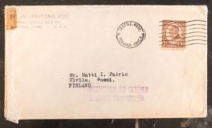 1941 USA Cover Censored to Suomi Finland Returned Service Suspended Due To War