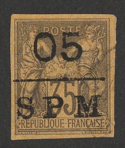 FRANCE - St Pierre & MiqueloN 1885 '05 SPM' on P&C 35c, imperf. Expertised.