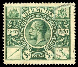 Bermuda 1921 KGV ½d green WATERMARK CROWN TO LEFT OF 'CA' very fine used. SG 75w