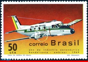 1143 BRAZIL 1969 NATIONAL AVIATION INDUSTRY, BANDEIRANTE, PLANES, MI# 1237, MNH