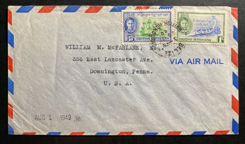 1948 Belize British Honduras Cover To Downington PA USA St George Cay