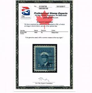 GENUINE CANADA SCOTT #255 XF USED PSE CERT 1942 KING GEORGE IV - ESTATE SALE