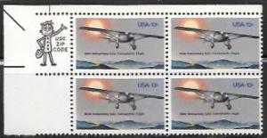 US #1710 MNH Zip Code Block. 50th Ann. Solo Transatlantic Flight