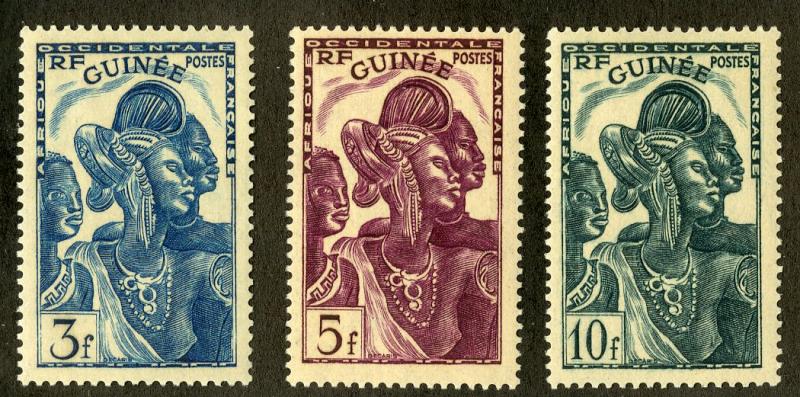 FRENCH GUINEA 157-159 MLH SCV $3.50 BIN $1.75 CULTURAL