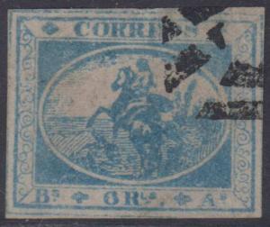 ARGENTINA BUENOS AIRES 1857 UNISSUED GAUCHITOS 6 Reales BOGUS LIGHT BLUE USED