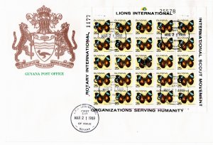 Guyana 1989 Sc 2101 sheet of 25 Silver overprint FDC