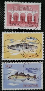 Faroe Islands, 1983-84, Europa & Fish, #97-98,106, used, SCV$2.10
