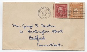 1920 Philadelphia PA cover to Hartford CT on Liberian stamped envelope [6685]