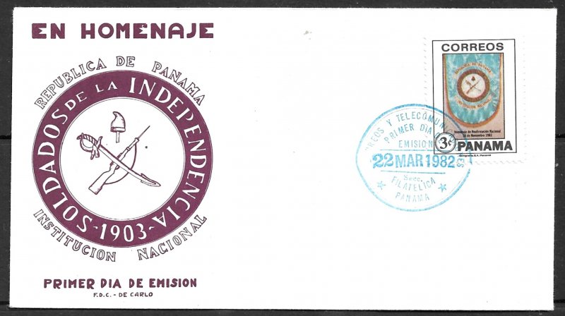 PANAMA 1982 Independence Soldiers Institute Issue Sc 616 on Cachet U/A FDC